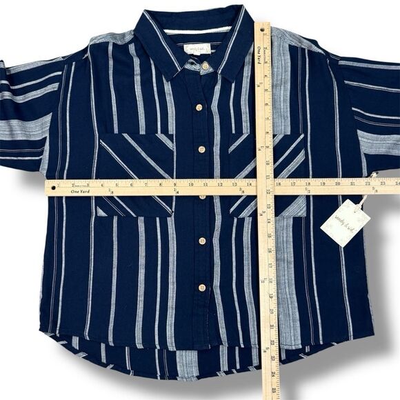Sandy & Sid Striped Long Sleeve‎ Button Up Crop Shirt Blue White Large - Picture 11 of 12